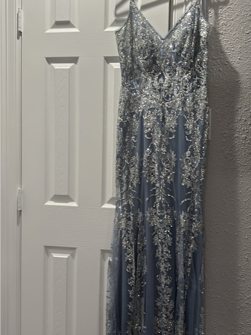 Cinderella Silver Beaded Blue Evening Gown